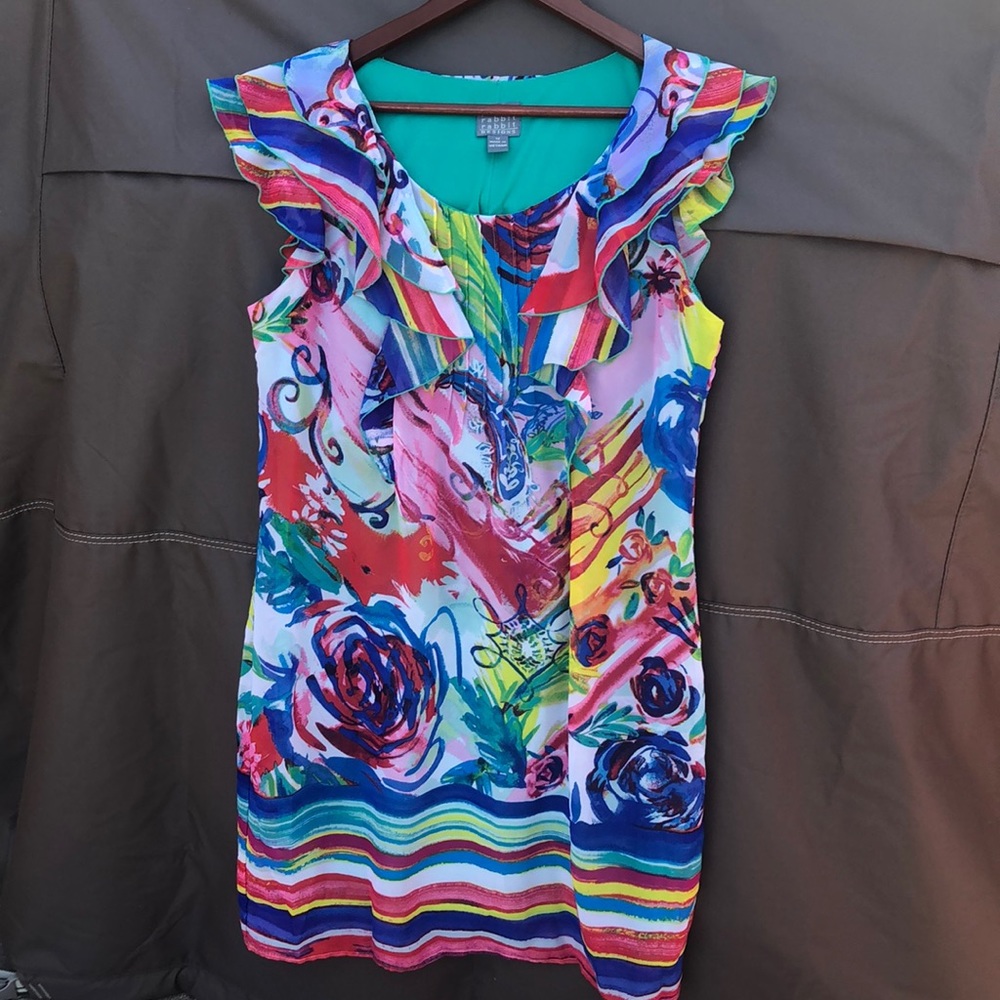 Colorful, flirty frills dress NWOT size 10
